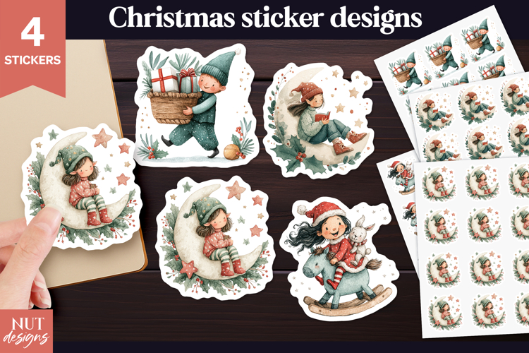 Christmas stickers png Whimsical Christmas Elves Stickers