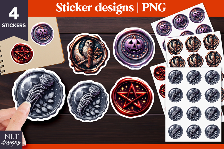 Owl Pumpkin Pentagram Skeleton Halloween Wax Seal Stickers