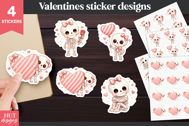 Valentine stickers, Funny Skeleton Girl in love sticker