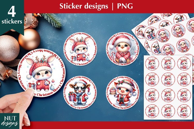 Christmas stickers png. Christmas Baby Animal Sticker sheet