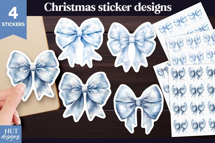 Festive Winter stickers printable Winter Blue Bow Stickers