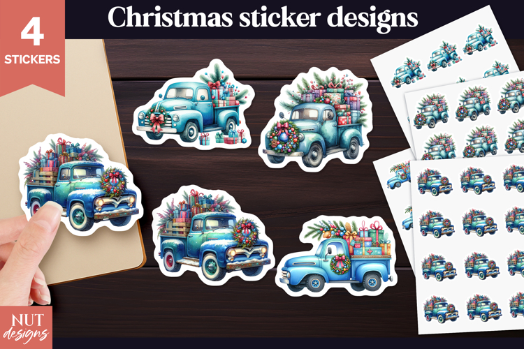 Christmas stickers png Vintage Christmas Truck stickers