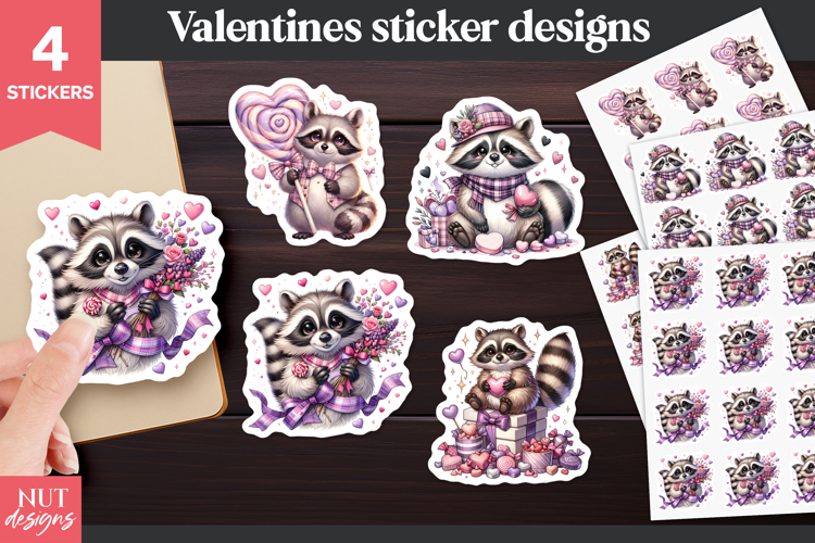Valentine stickers, Valentine Romantic Raccoon Sticker