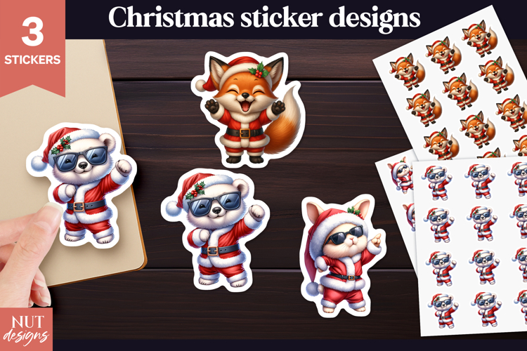 Christmas stickers png Cool Animal Santa Stickers