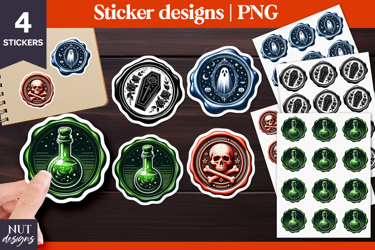 Ghost Skull Poison Pumpkin Halloween Wax Seal Stickers
