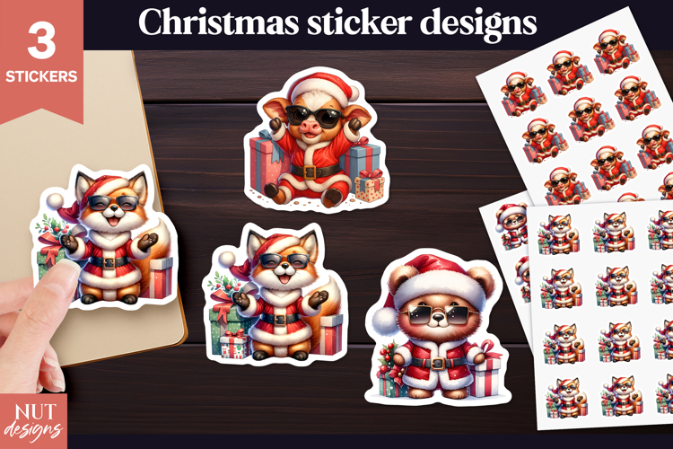 Christmas stickers png Cool Animal Santa Stickers