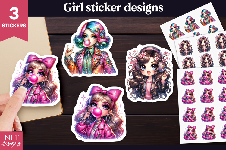 Cool Girl Sticker Glamour Rock girl sticker printable