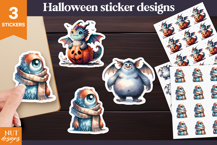 Cute Halloween stickers Halloween monsters Spooky creatures