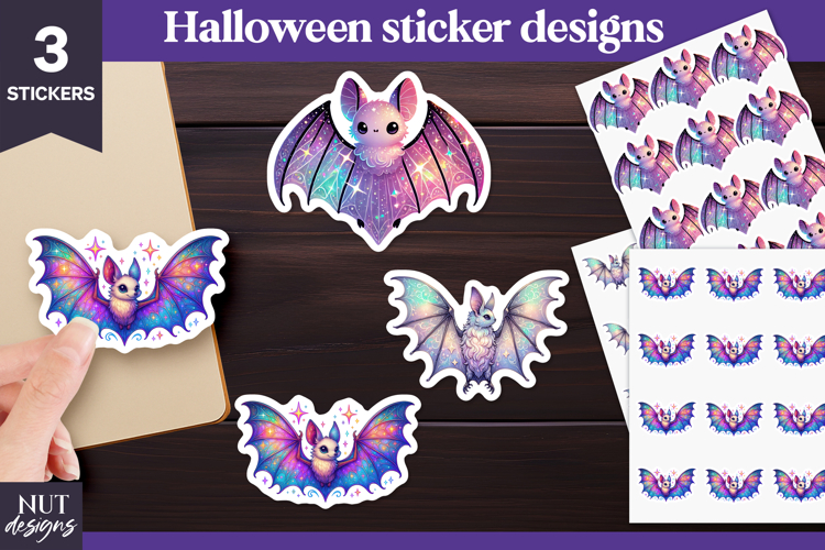 Vibrant Halloween stickers Iridescent Holographic witchy bat
