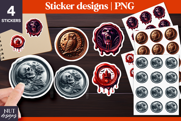 Skull Owl Castle Vampire Halloween Wax Seal Stickers