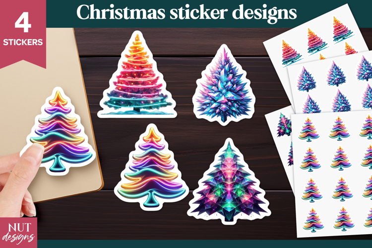 Christmas sticker Iridescent Neon Christmas Tree Stickers