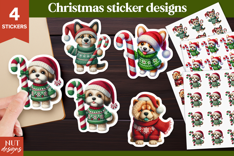 Christmas stickers printable Cute Christmas Dog Sticker