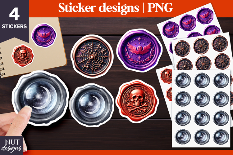 Skull Spider Moon Halloween Wax Seal Stickers
