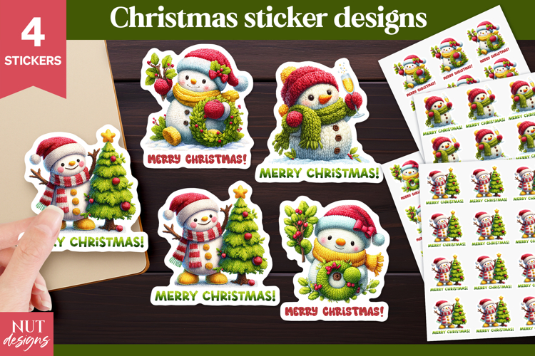 Cute Christmas stickers Knitted Snowman Christmas Stickers