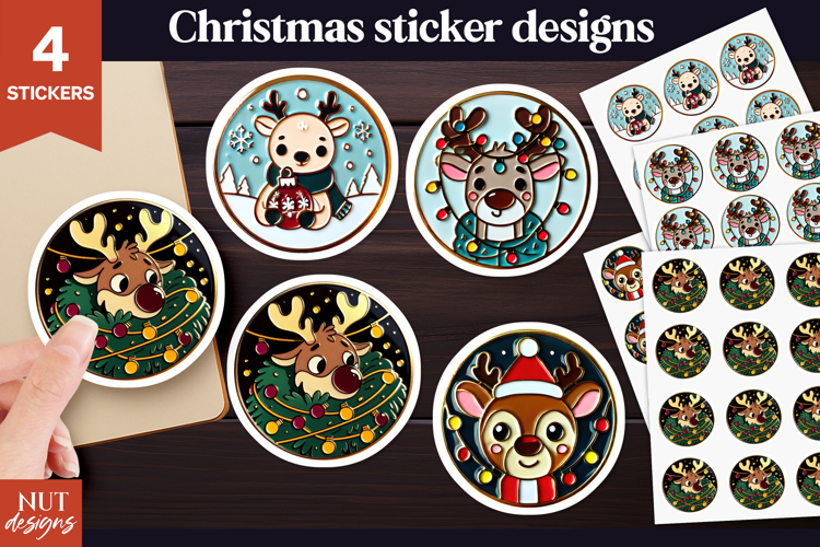 Christmas stickers printable Reindeer Enamel Pin Sticker