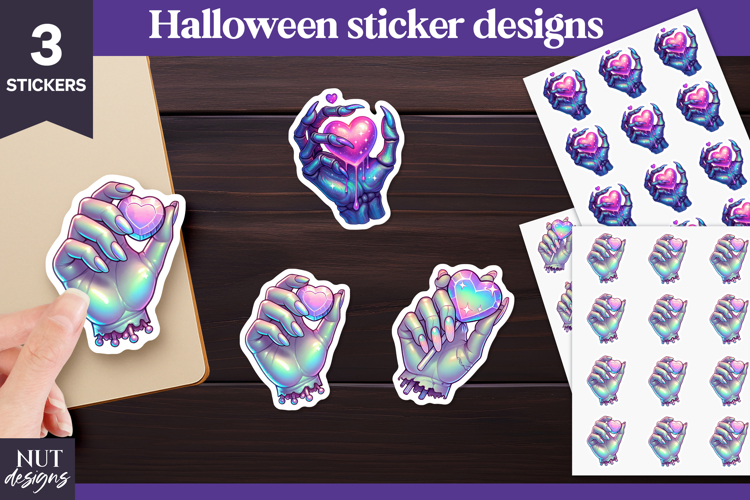 Vibrant Halloween stickers Iridescent Witchy Heart Hand