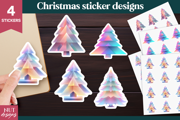 Christmas sticker Iridescent Pastel Christmas Tree Stickers
