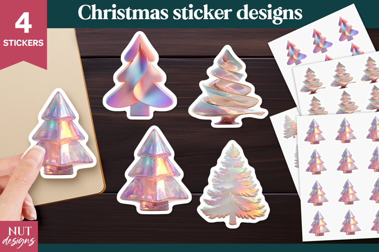 Christmas sticker Iridescent Pastel Christmas Tree Stickers