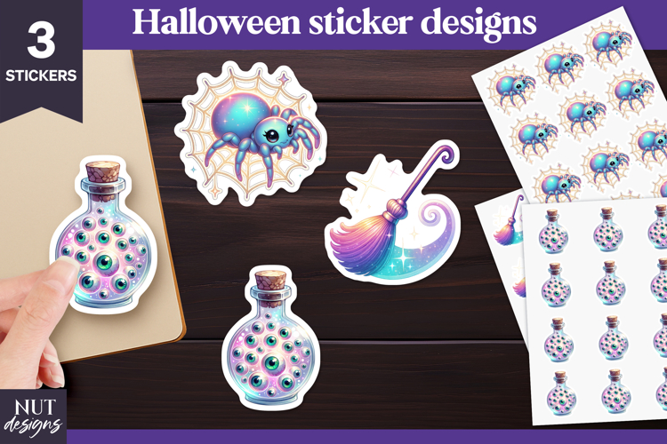 Witchy Halloween stickers Iridescent Holographic spider