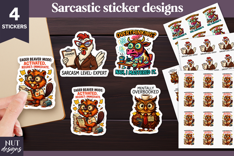 Funny Sarcastic Animal Stickers, Cartoon office worker