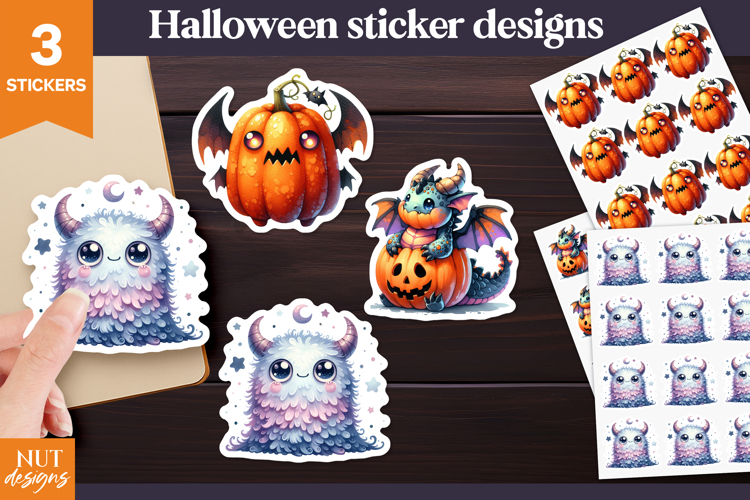 Cute Halloween stickers Halloween monsters Spooky creatures