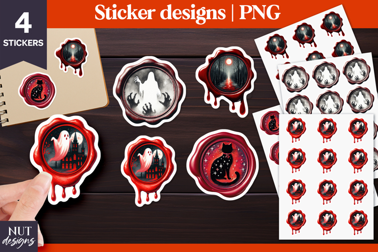 Ghost Spooky forest Black cat Halloween Wax Seal Stickers