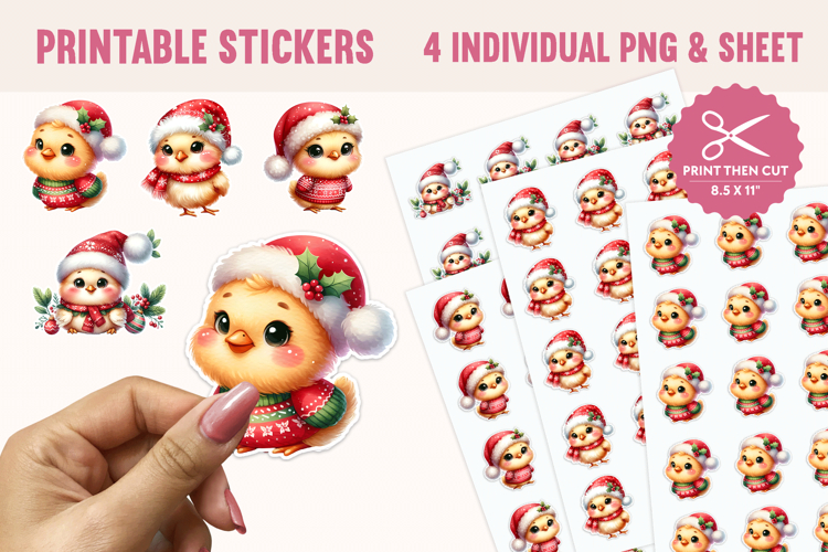 Christmas Chick Stickers 4 PNGs