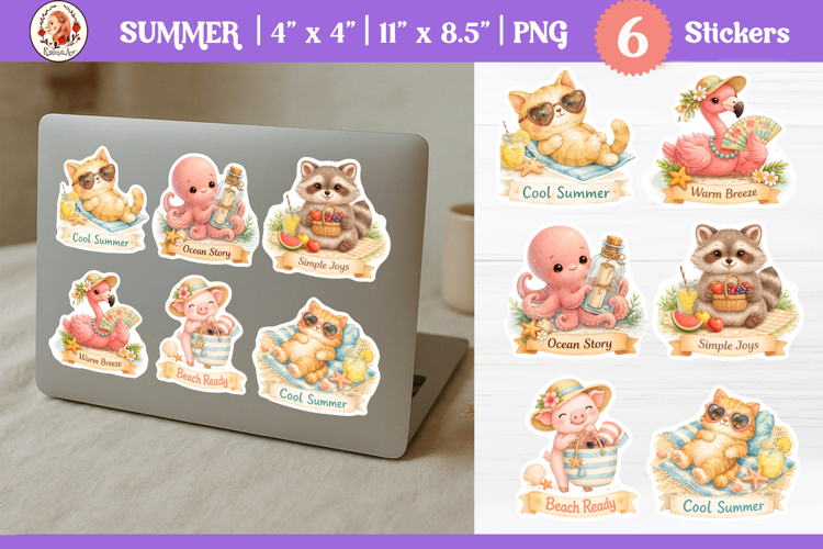 Printable Cute Summer Animal Stickers
