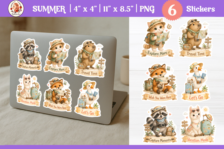 Printable Cute Summer Animal Stickers