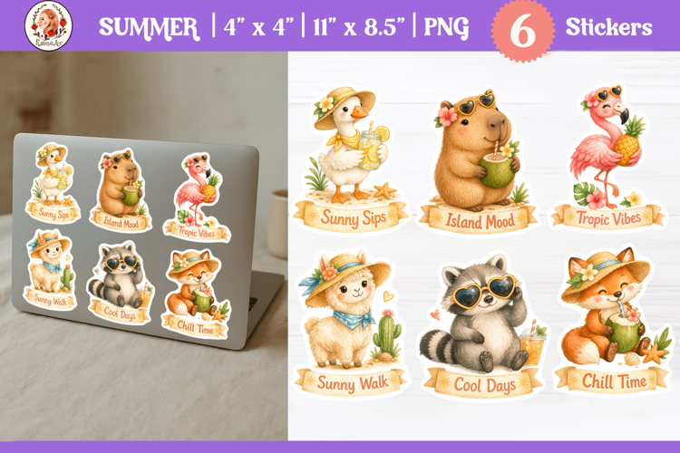 Printable Cute Summer Animal Stickers