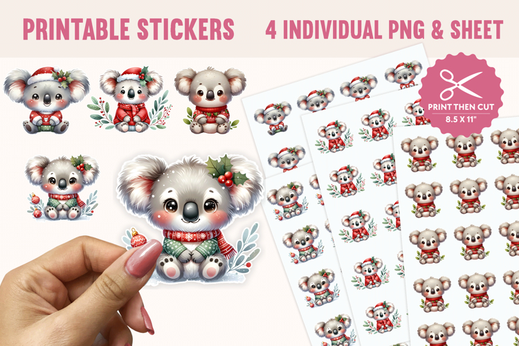 Christmas Koala Printable Stickers