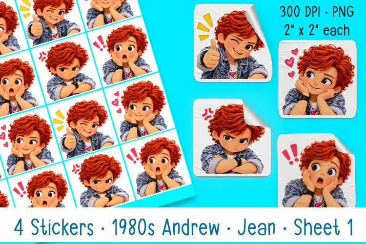1980's Andrew in Jean| Sheet 1 of 4 | Print Stickers | Cut