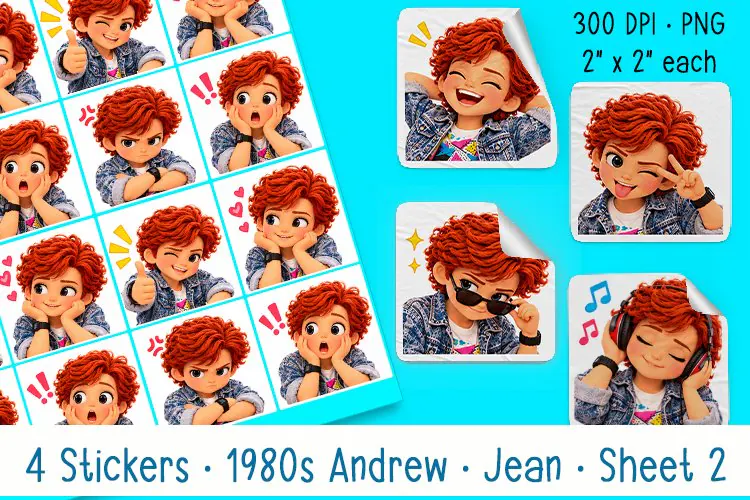 1980's Andrew in Jean| Sheet 2 of 4 | Print Stickers | Cut