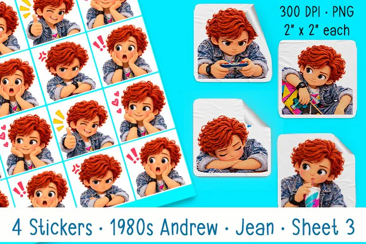 1980's Andrew in Jean| Sheet 3 of 4 | Print Stickers | Cut