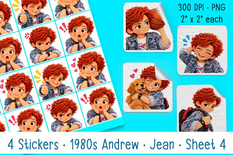 1980's Andrew in Jean| Sheet 4 of 4 | Print Stickers | Cut
