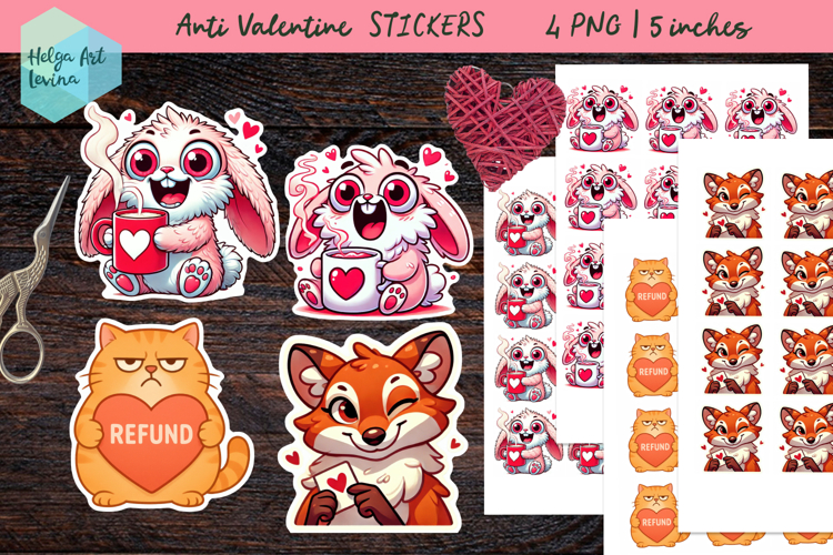 Anti Valentine, Stickers printable PNG