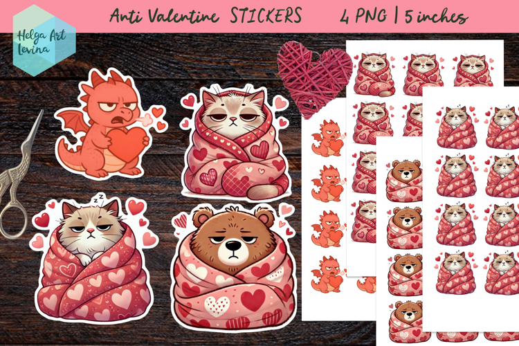 Anti Valentine, Stickers printable PNG