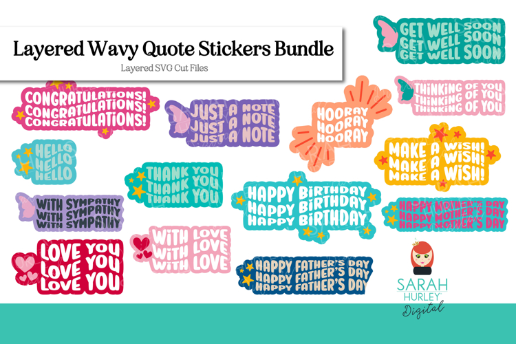 Retro Wavy Stickers, Words, Sentiments, Layered Quotes