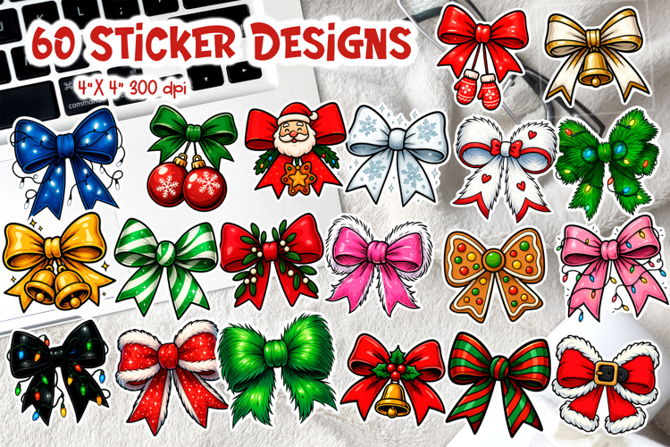 Coquette Christmas Bow Sticker Bundle | Festive Printable