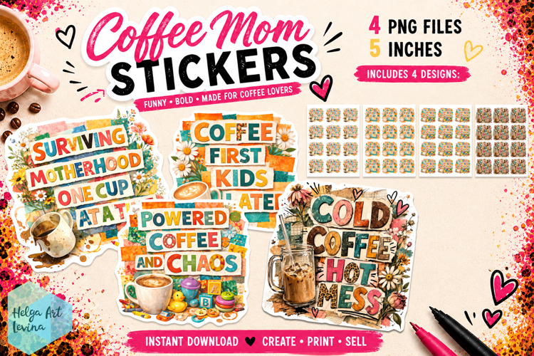 Stickers printable, Coffee Mom Life