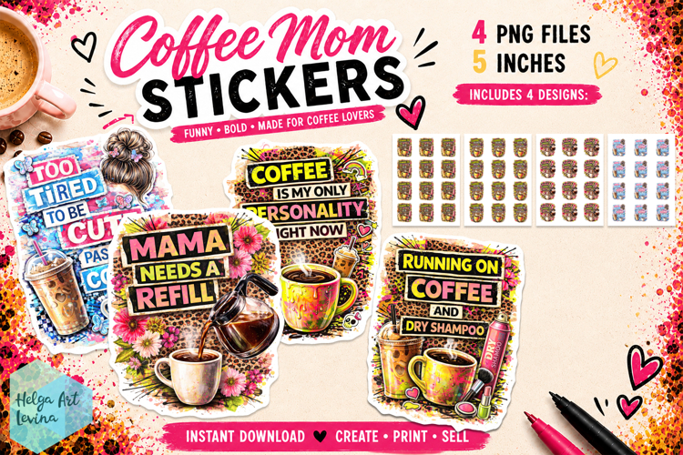 Stickers printable, Coffee Mom Life