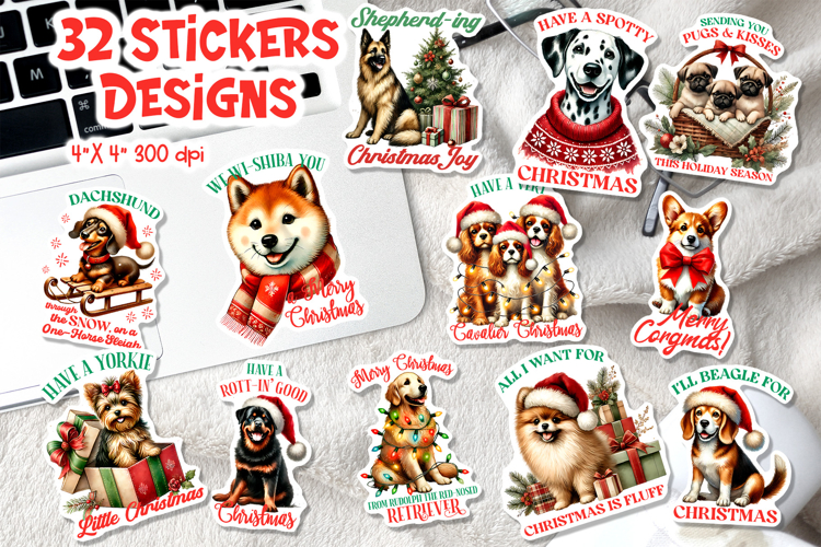 Christmas Dog Stickers Bundle | Funny Stickers Printable PNG