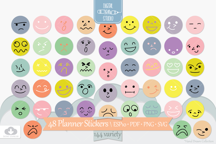 Planner Stickers Emotions | Colored Smiley Face Emojis