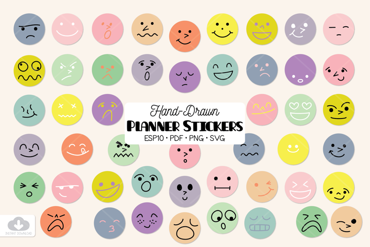 Planner Stickers Emotions | Colored Smiley Face Emojis