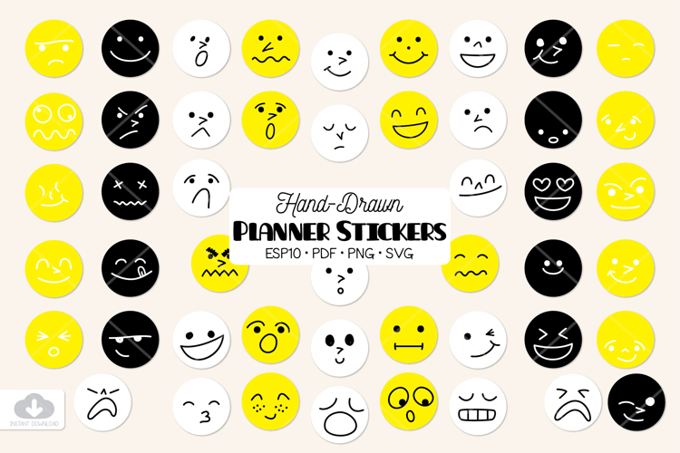 Planner Stickers Emotions | Yellow Smiley Face Emojis