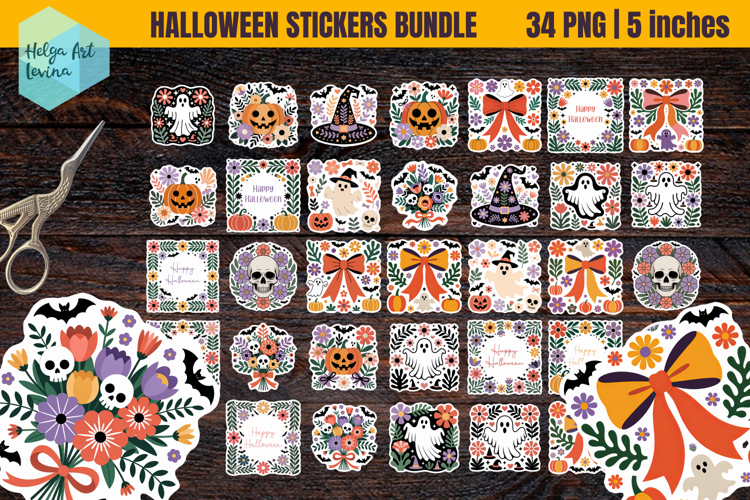 Cute Halloween Bundle, Stickers printable PNG