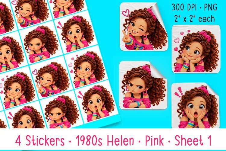 1980's Helen in Pink | Sheet 1 of 4 | Print Stickers | Cut example image 1