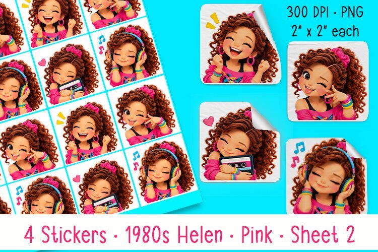 1980's Helen in Pink | Sheet 2 of 4 | Print Stickers | Cut example image 1