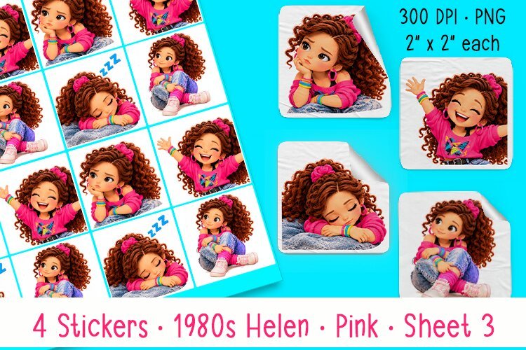 1980's Helen in Pink | Sheet 3 of 4 | Print Stickers | Cut example image 1
