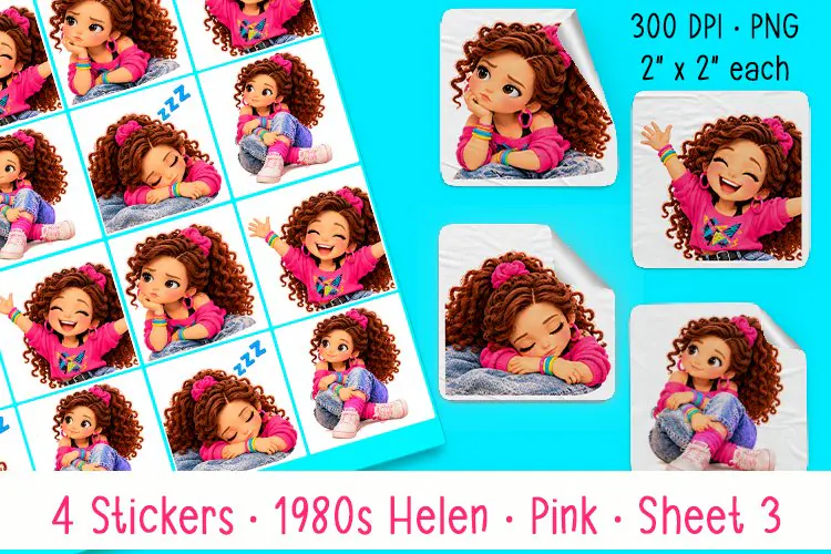1980's Helen in Pink | Sheet 3 of 4 | Print Stickers | Cut